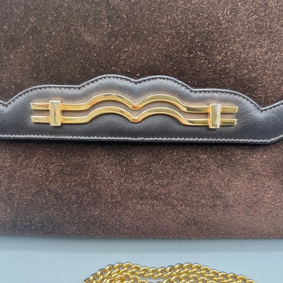 Vintage Susan Gail Brown Suede Leather Convertible Chain Strap Clutch Purse - Picture 2 of 9